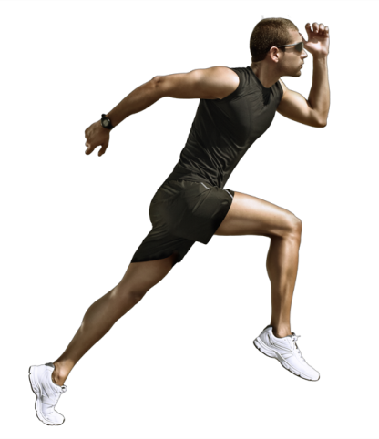 a man running in a black shirt and shorts
