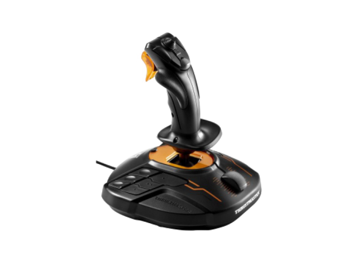 a black and orange game controller on a white background