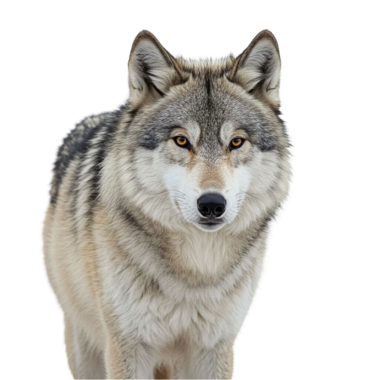 a wolf standing in front of a white background