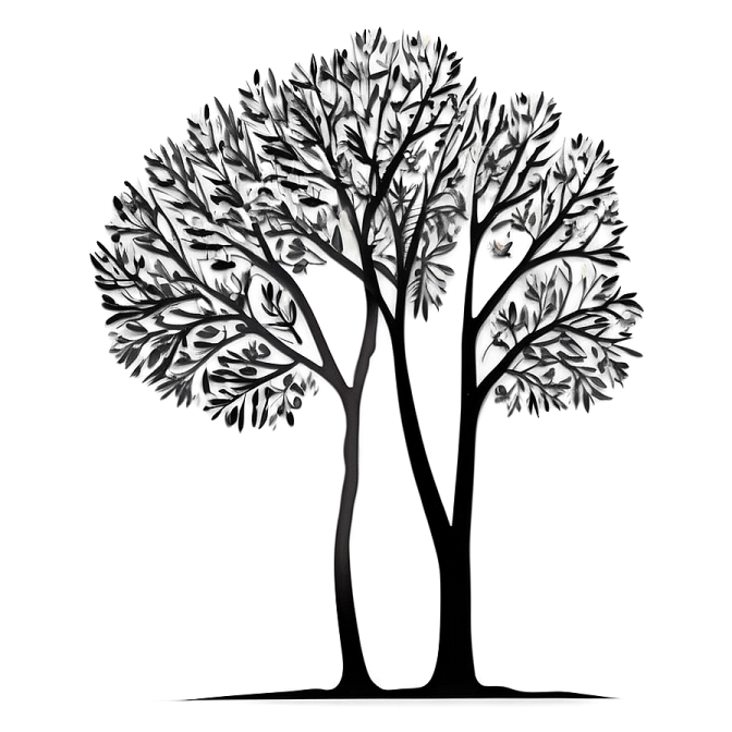 a black and white tree on a white background