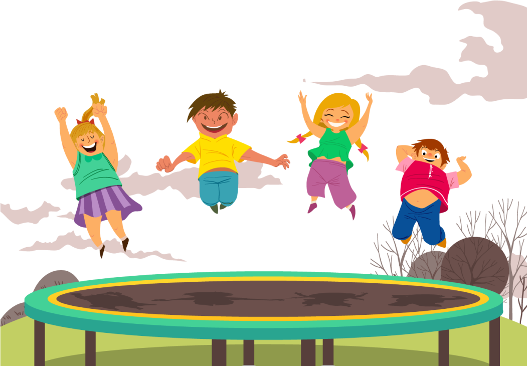 kids jumping on a tram tram