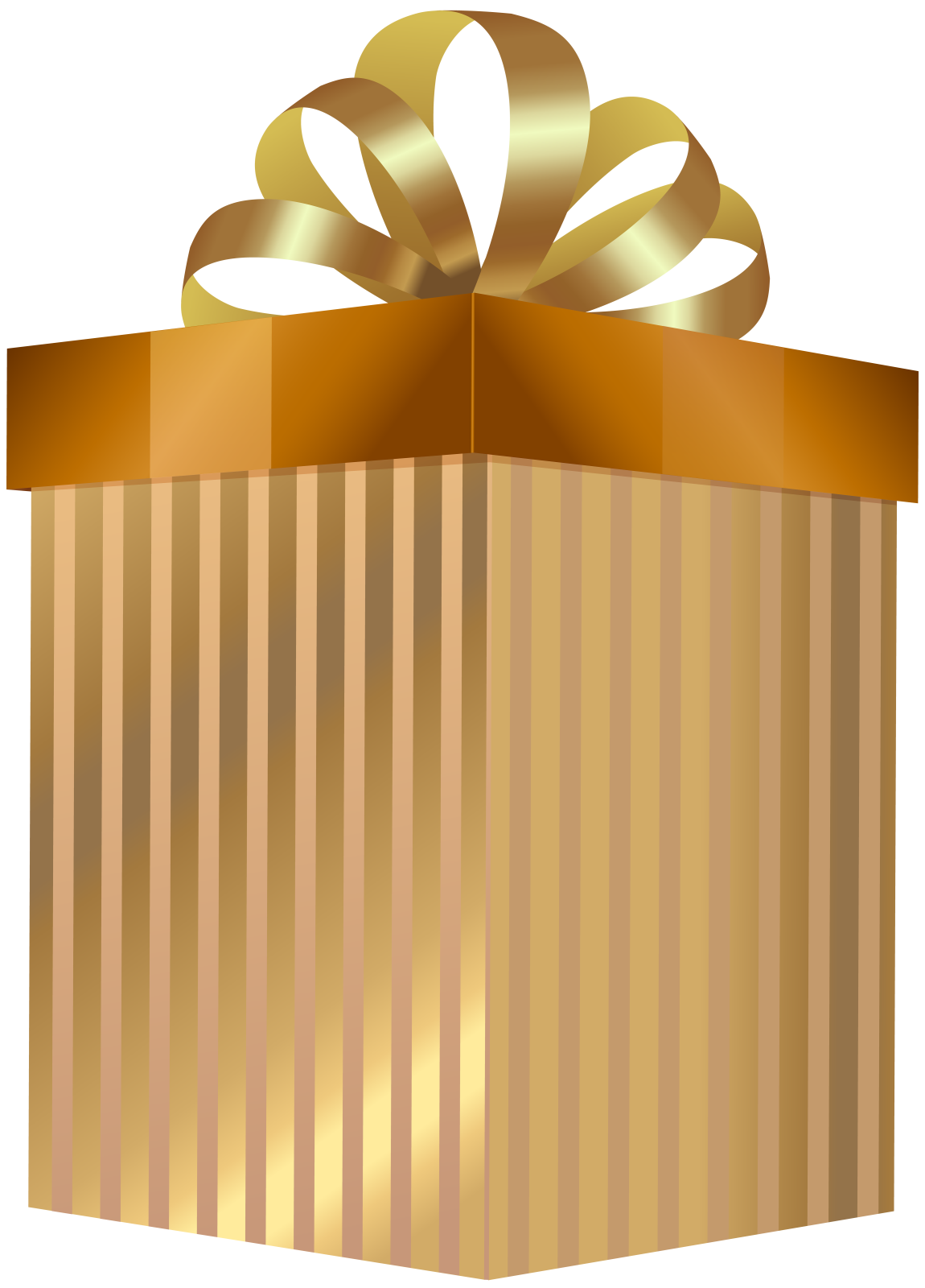 a brown gift box with a gold ribbon