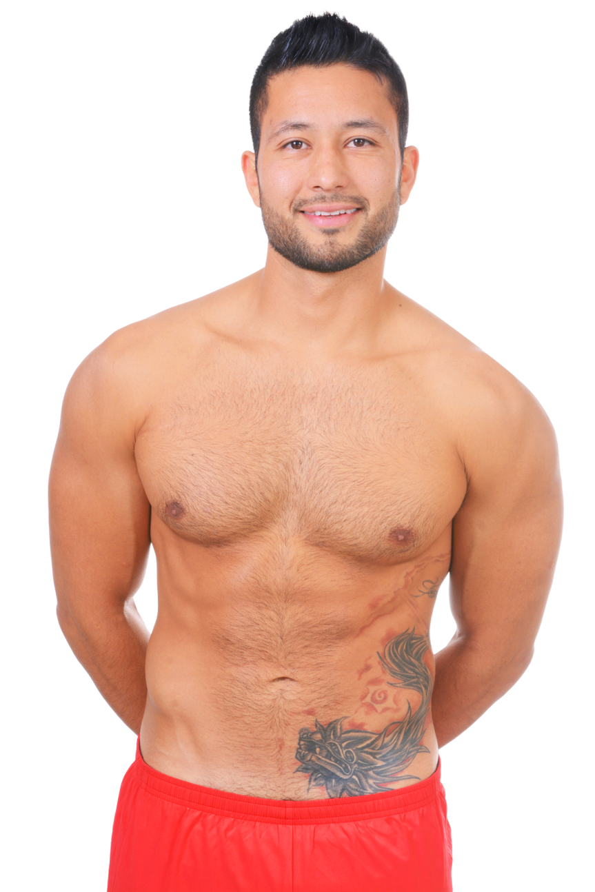 a man with a tattoo on his chest
