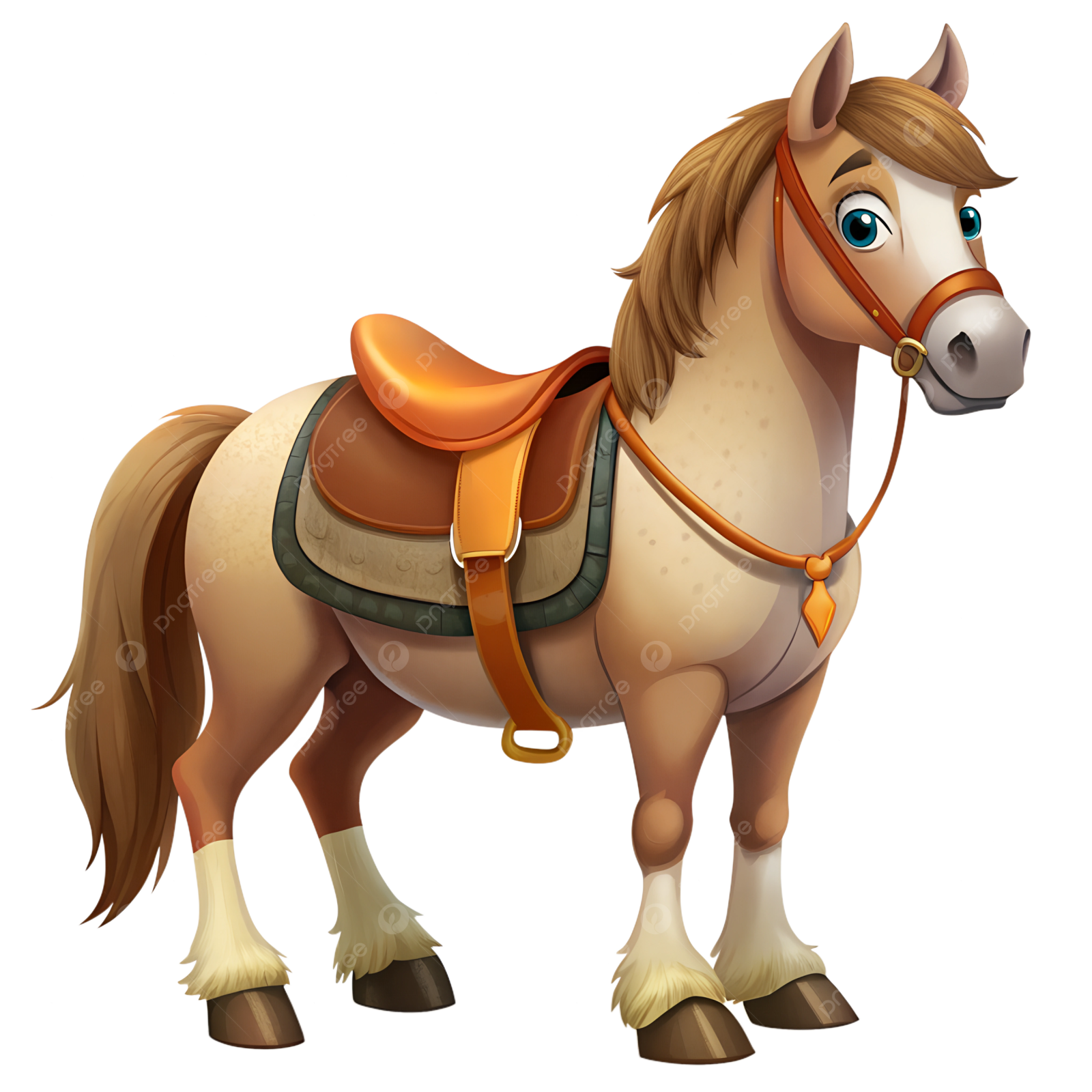 a cartoon horse wearing a saddle
