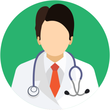 a doctor in a white coat and red tie