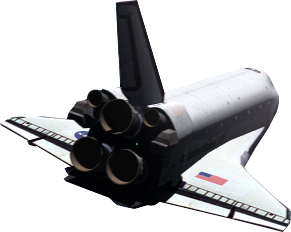 a space shuttle flying through the air