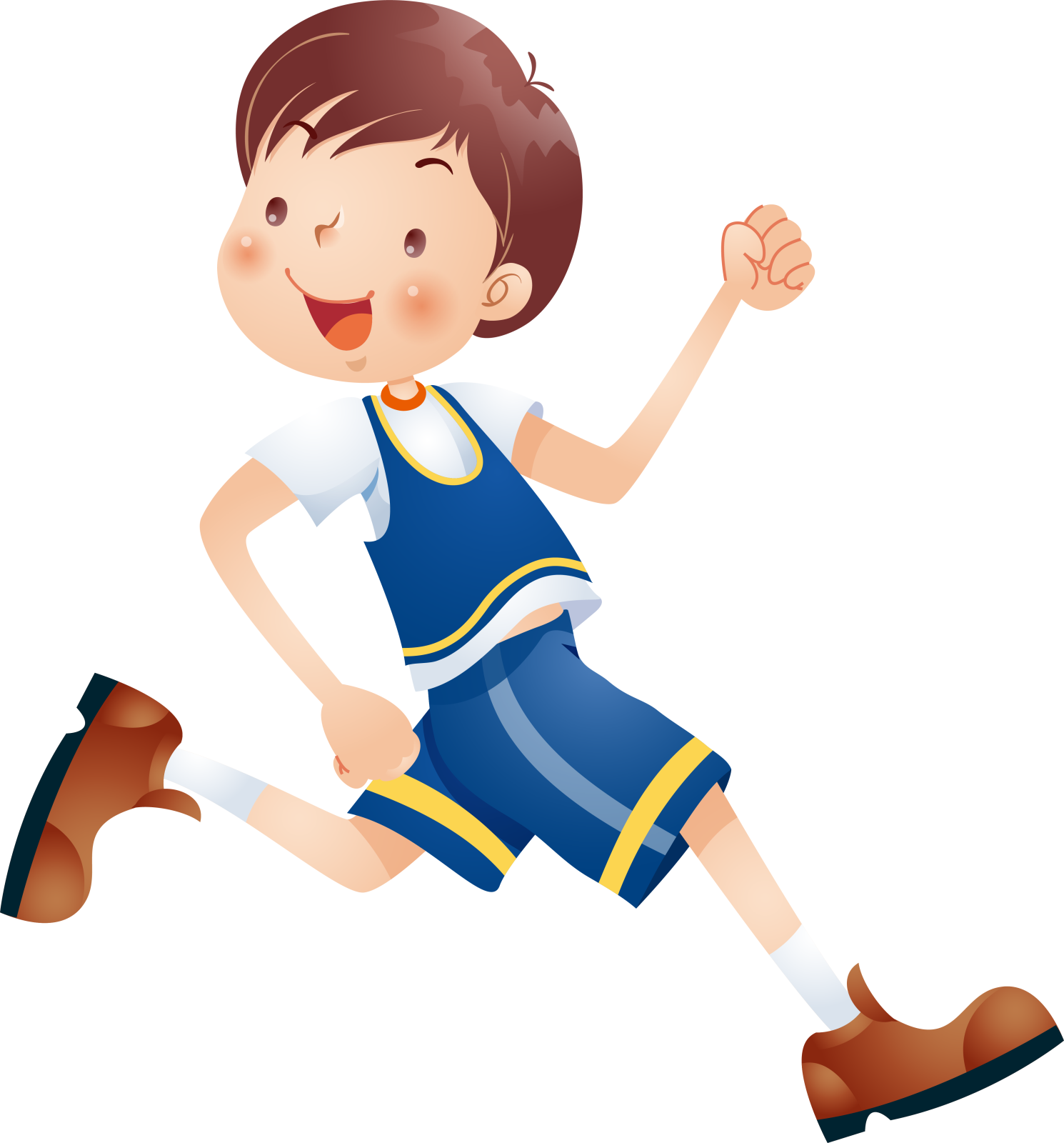 a boy in a basketball uniform running