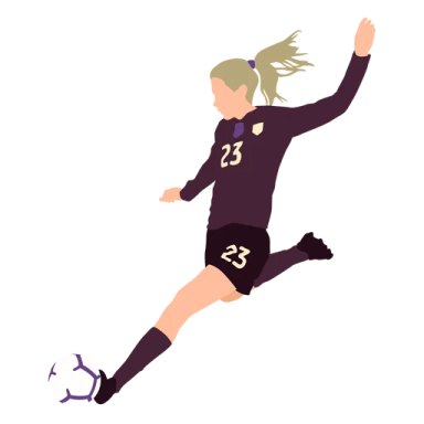 a female soccer player is jumping in the air