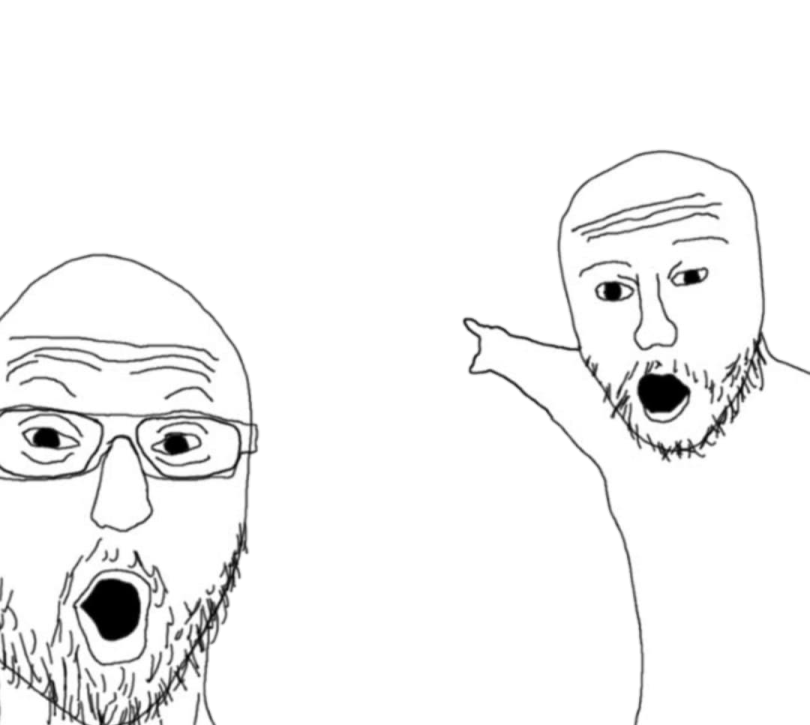 a drawing of two men with one pointing at the other