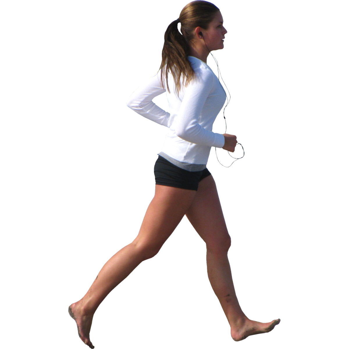 a woman running on a white background