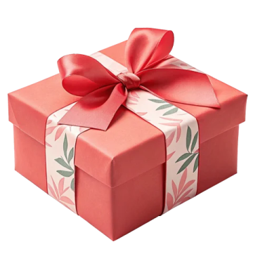a red and white gift box with a bow