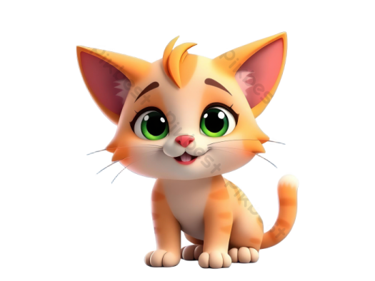 a cartoon cat with green eyes sitting down