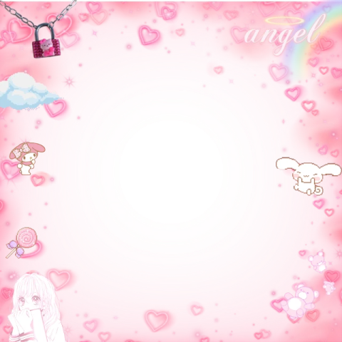 a pink background with hearts and clouds