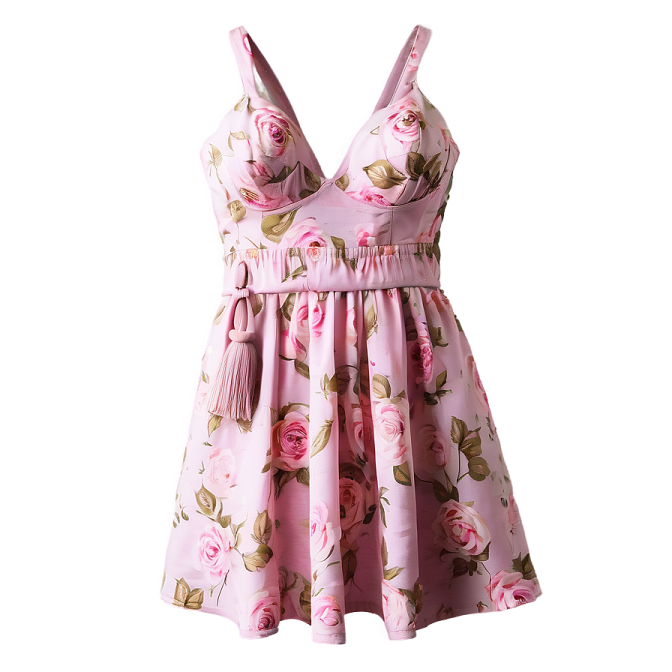 a pink dress with roses on it