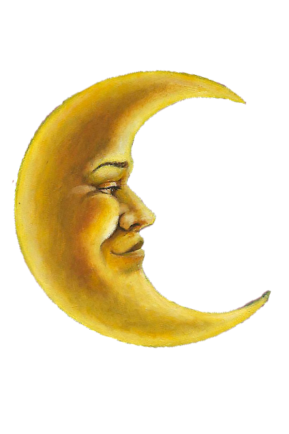 a drawing of a crescent with a smiling face