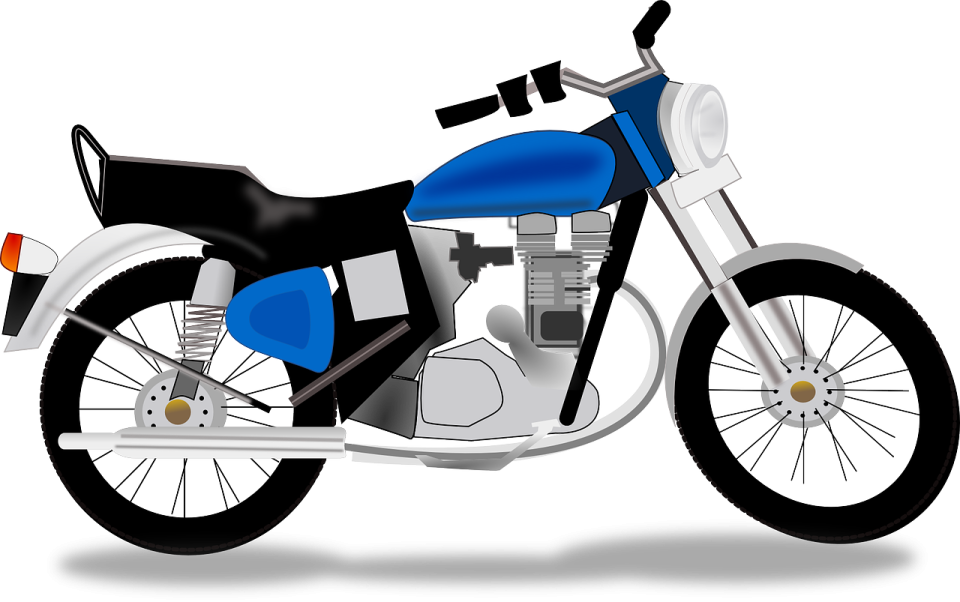 a blue and white motorcycle on a white background