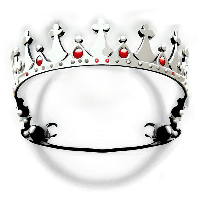 a silver crown with red hearts on it