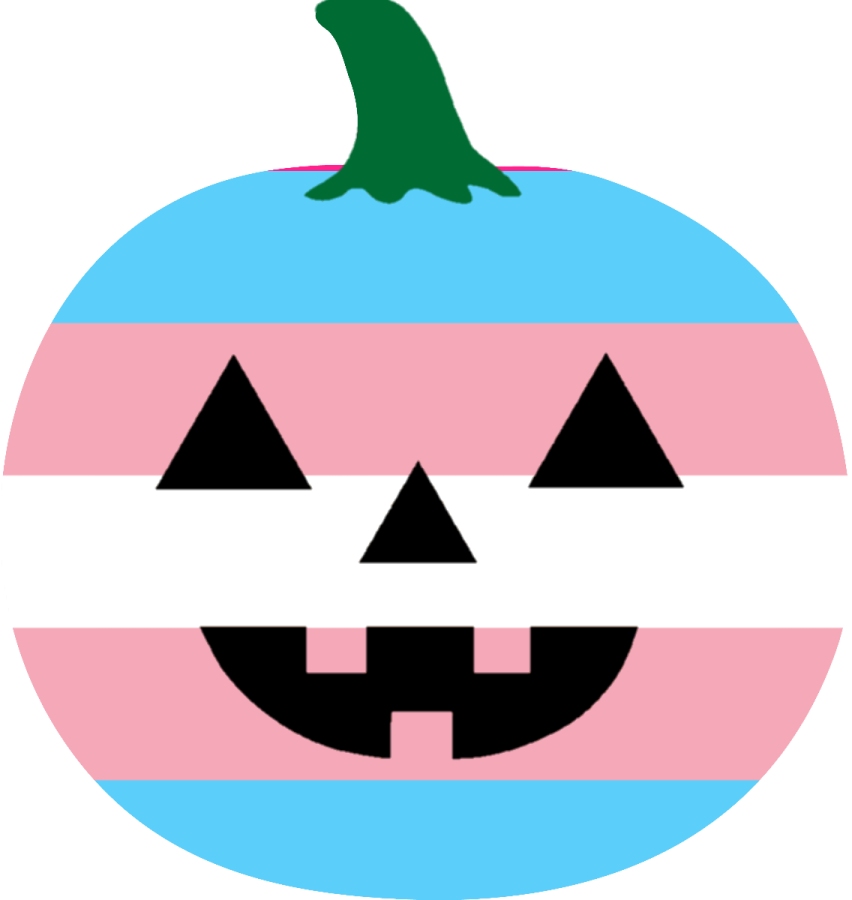 a pink and blue striped pumpkin with a green nose