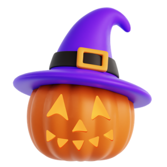 a pumpkin with a witch hat on it