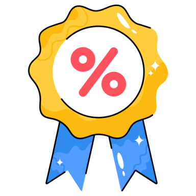 a gold medal with an percentage sign