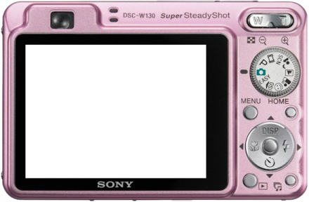 a pink camera with a white screen