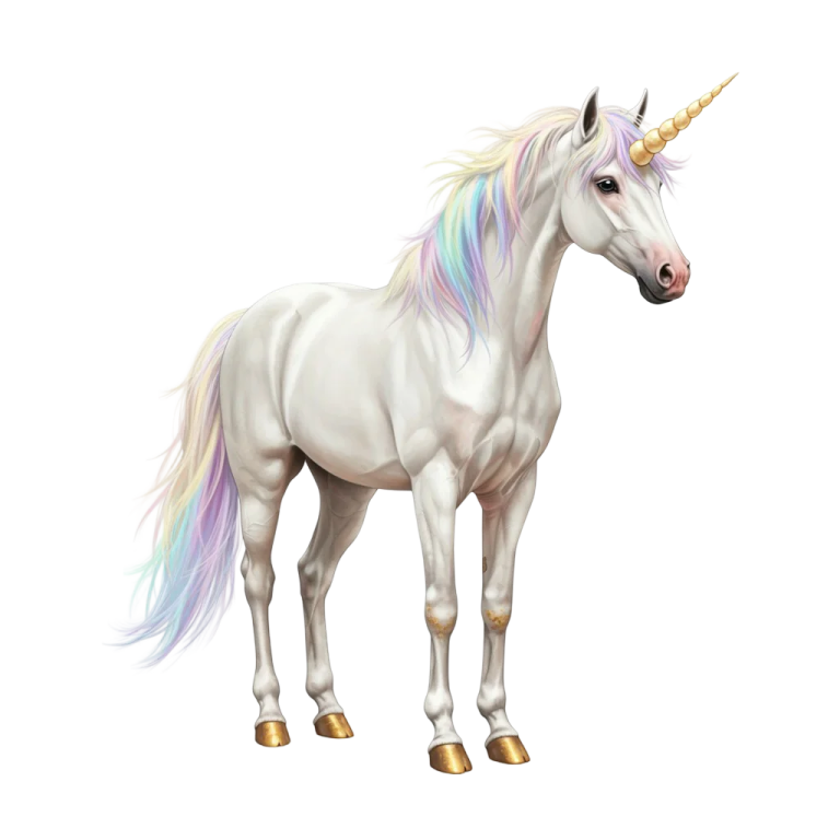 a white unicorn with a rainbow mane