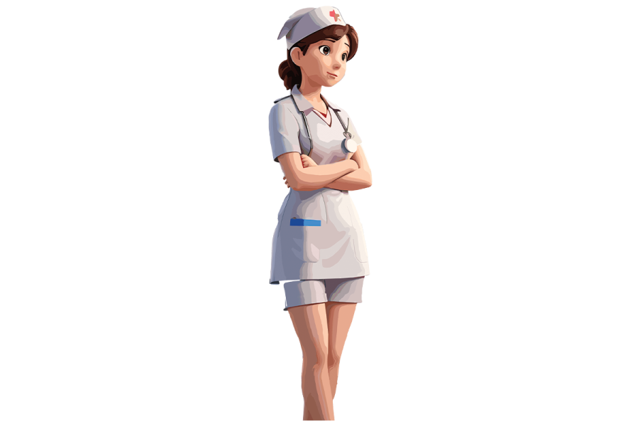 a nurse standing with her arms crossed