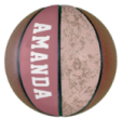 a pink and brown basketball ball