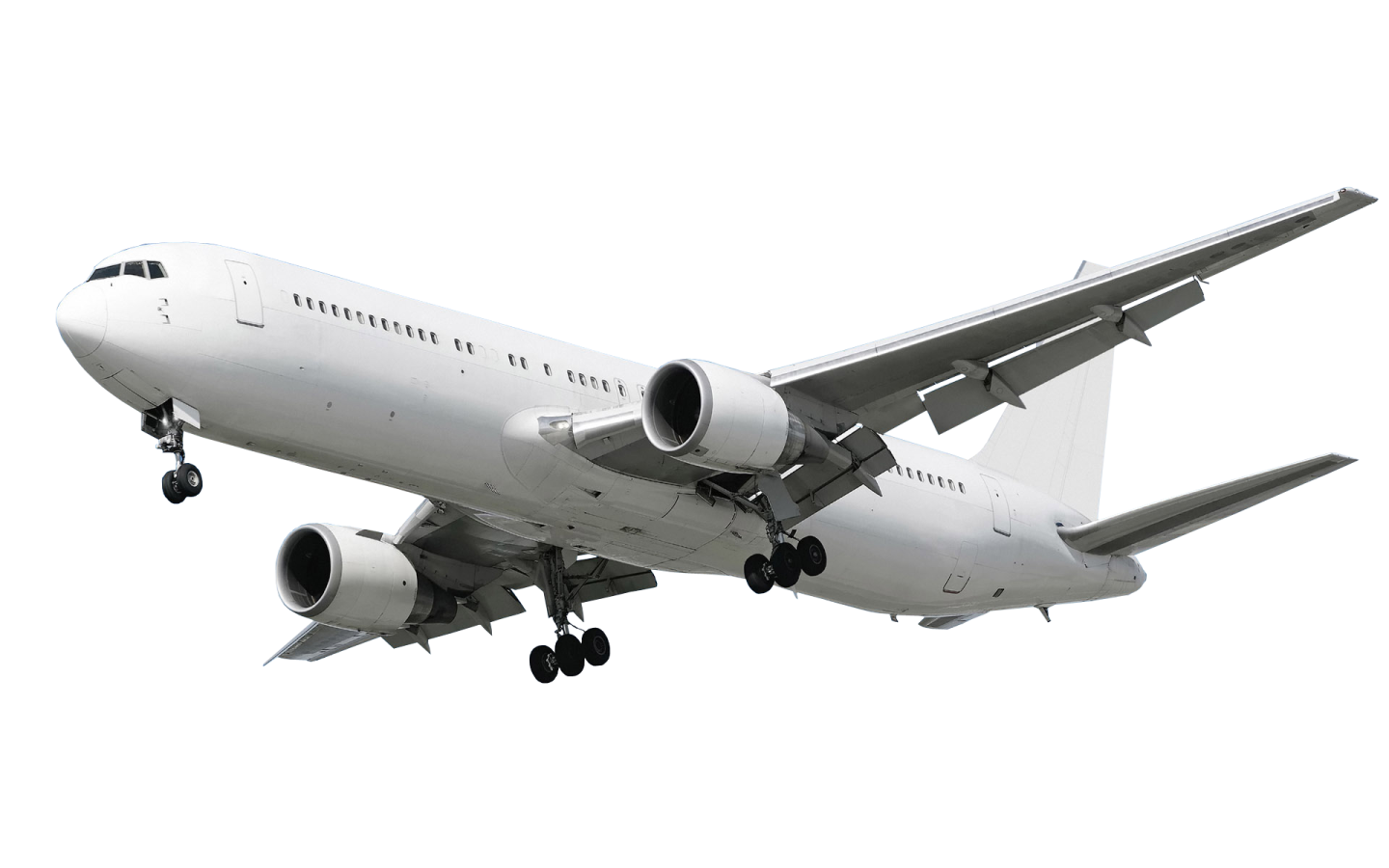 an airplane is flying in the air on a white background