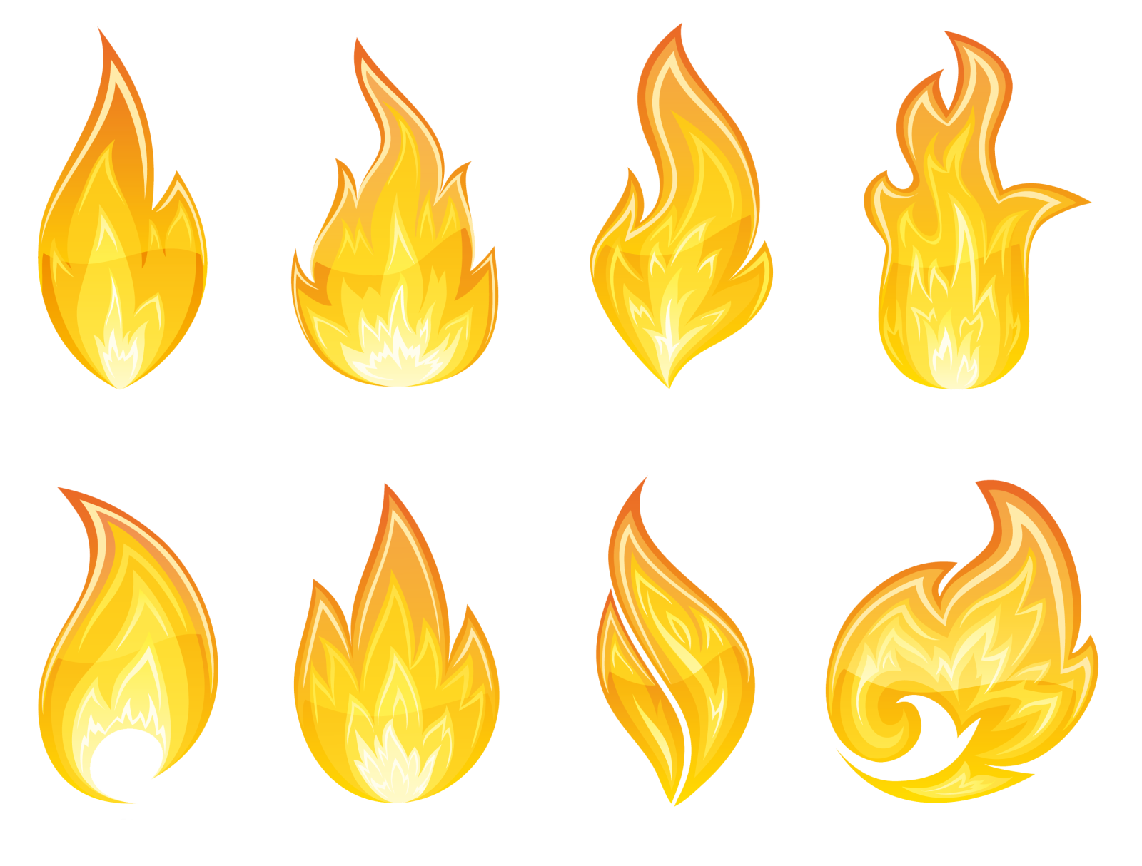 a set of fire flames on white background