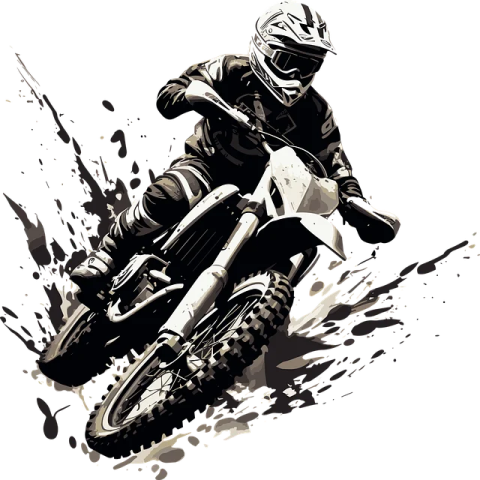 a person riding a motorcycle on a white background