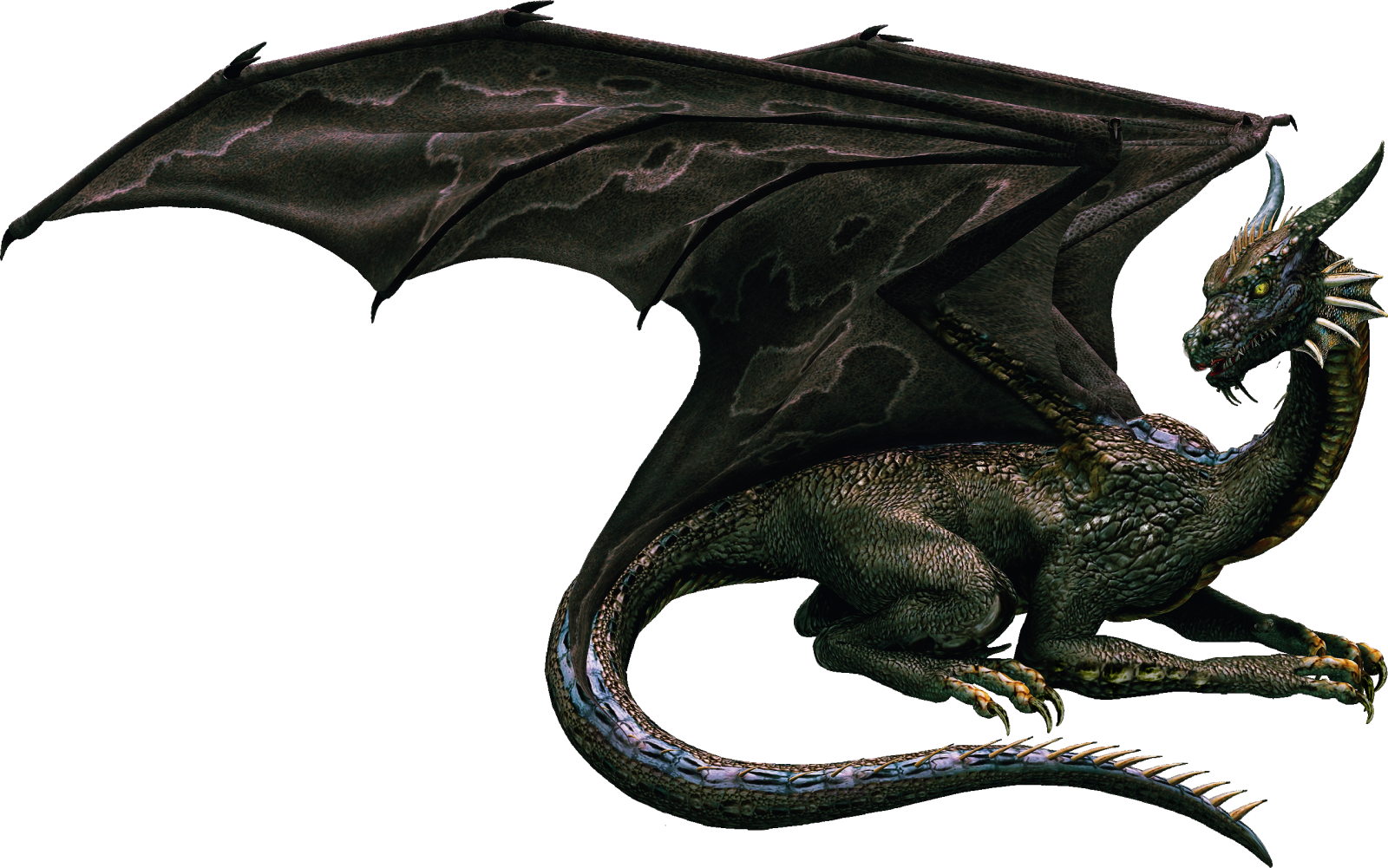 a black dragon is flying in the air