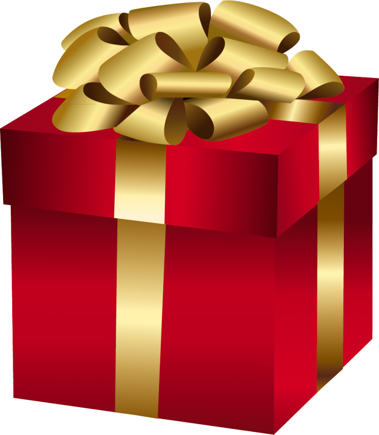 a red gift box with gold ribbon and bow