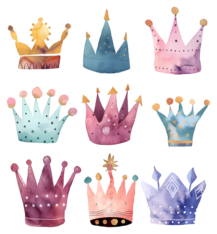 a set of watercolor crowns