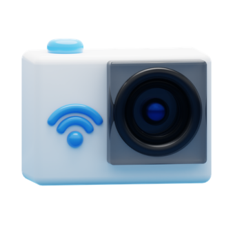 an image of a white camera with blue buttons