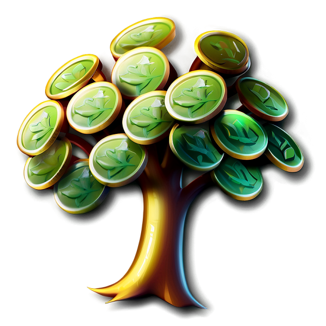 a tree with many coins on it
