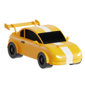 a yellow toy car with white stripes