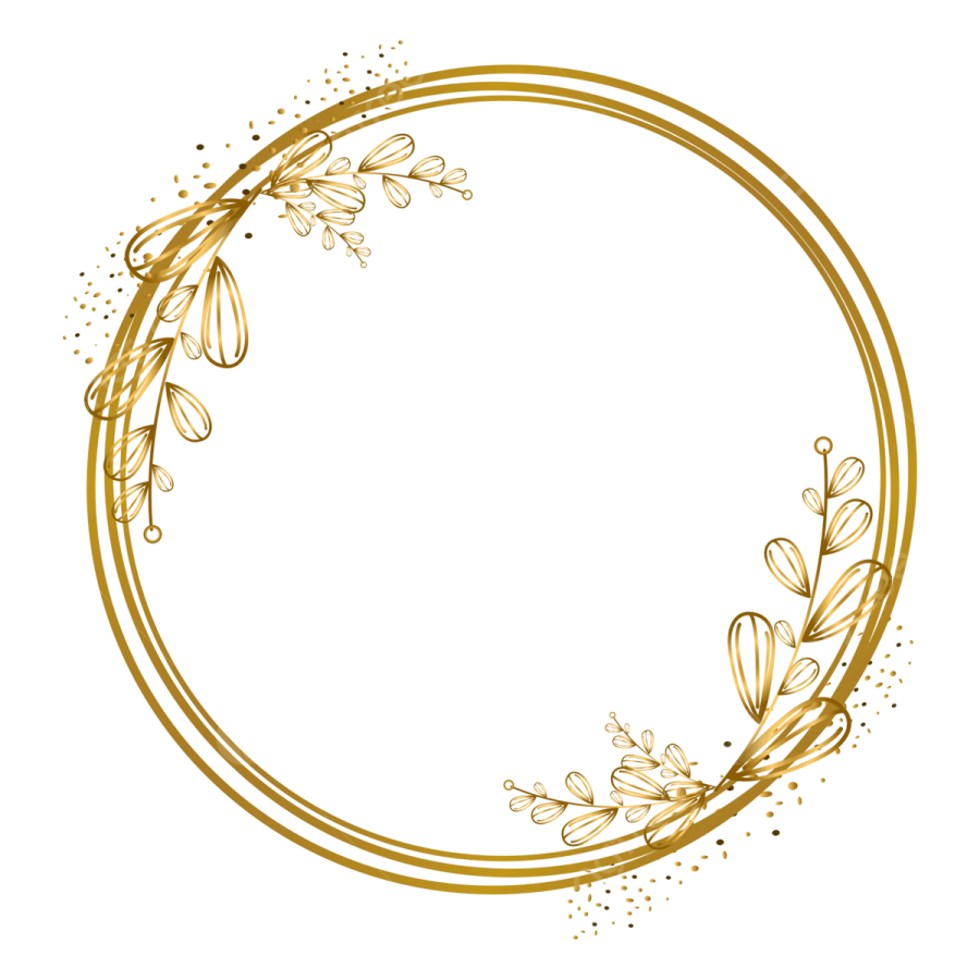 a gold circle frame with flowers and leaves