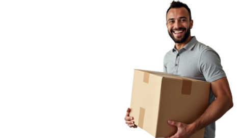 a man holding a cardboard box