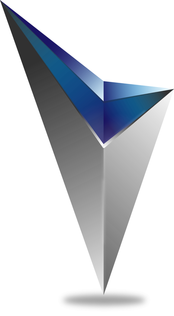 a blue and silver triangular shaped object
