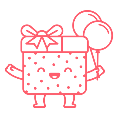 an illustration of a present box with balloons