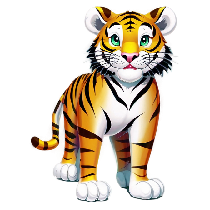 a cartoon tiger with green eyes