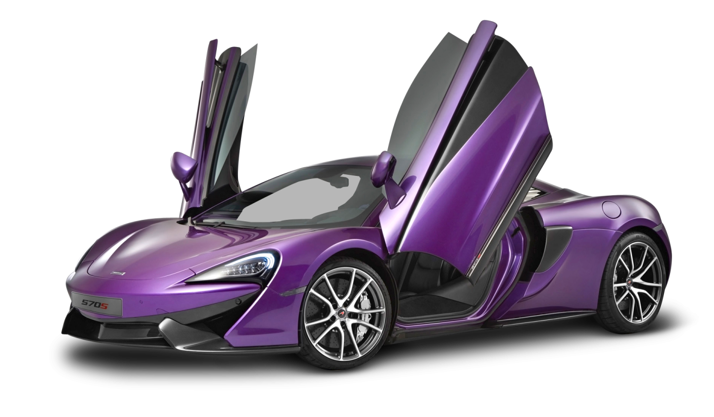 a purple mclaren car with its doors open