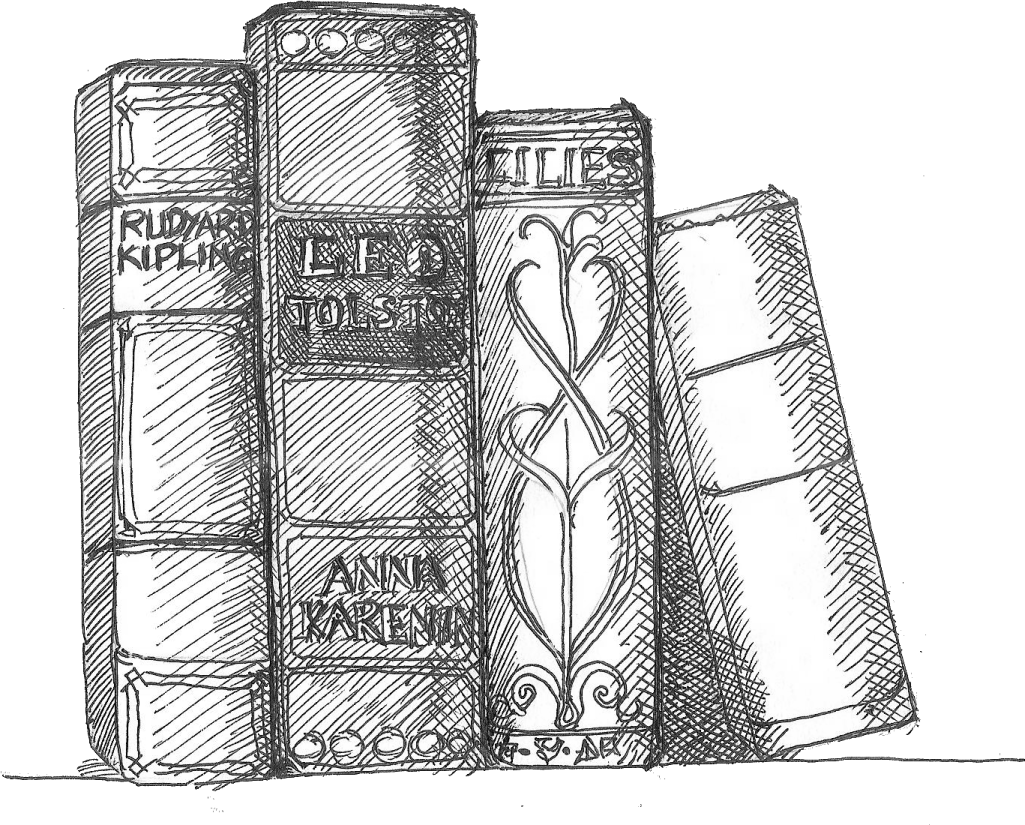 a stack of books with a pencil on top
