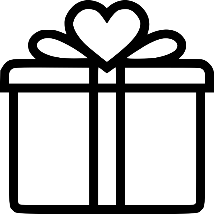 a black and white gift box with a heart
