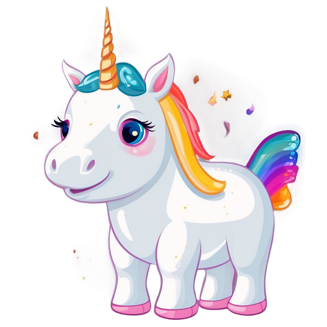 an illustration of a unicorn with a rainbow mane