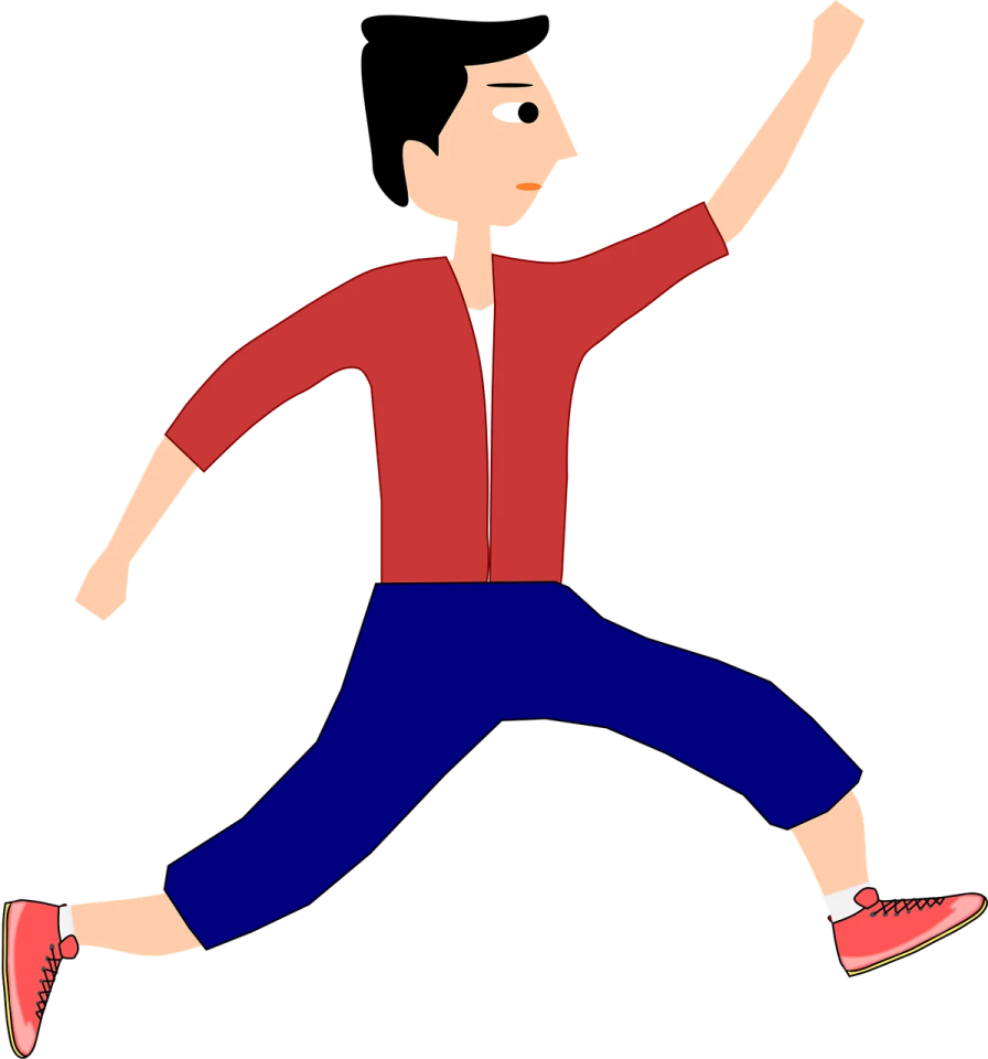 a man in red shirt and blue pants is running