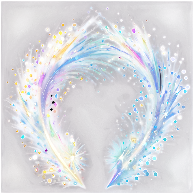 a white circle with blue and yellow feathers