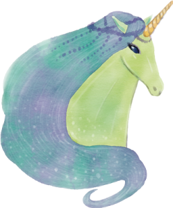a watercolor drawing of a unicorn's head