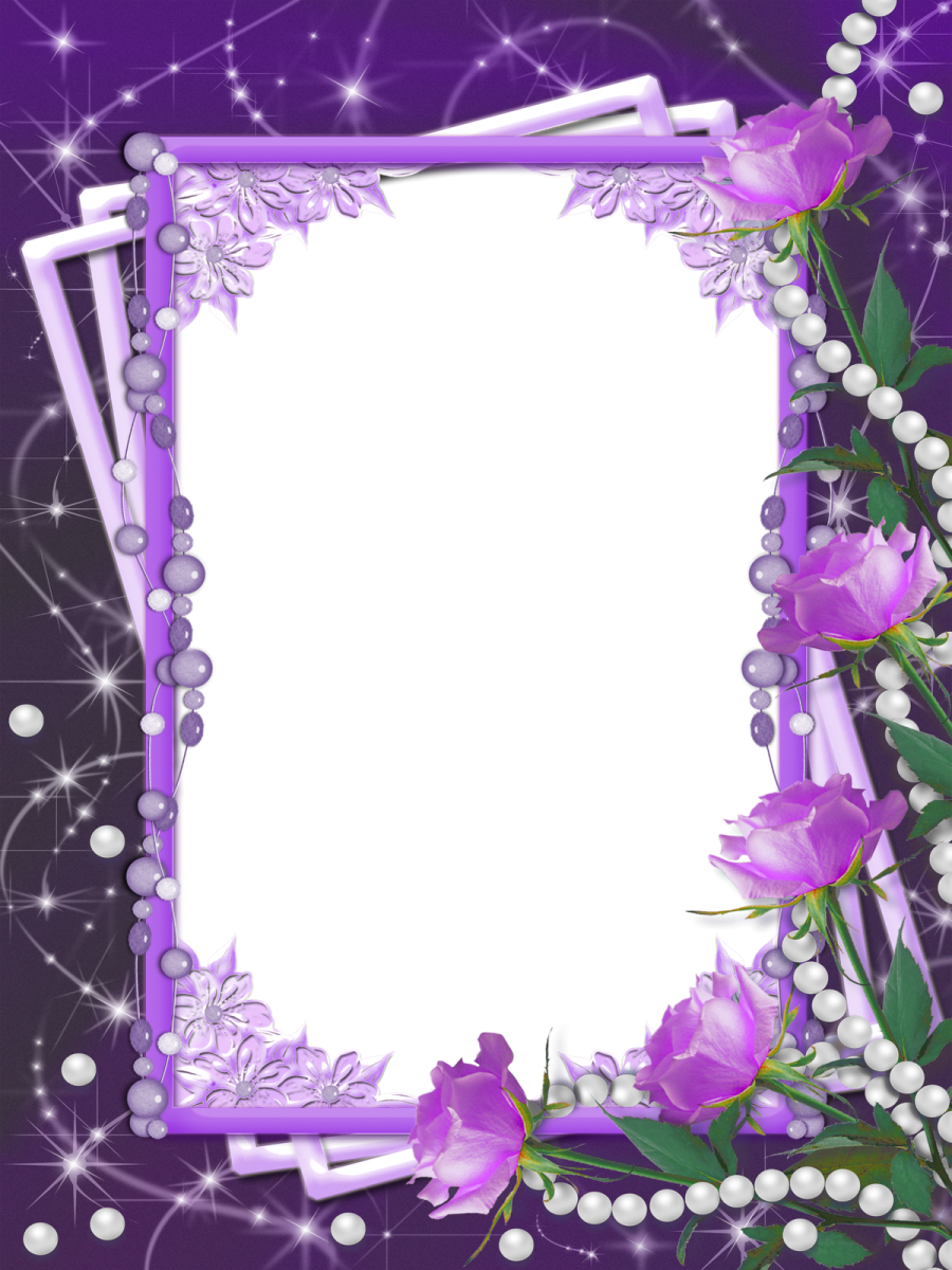 a purple frame with flowers and pearls on it